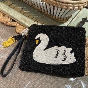 Sincerely Jule Black Beaded Swan Clutch